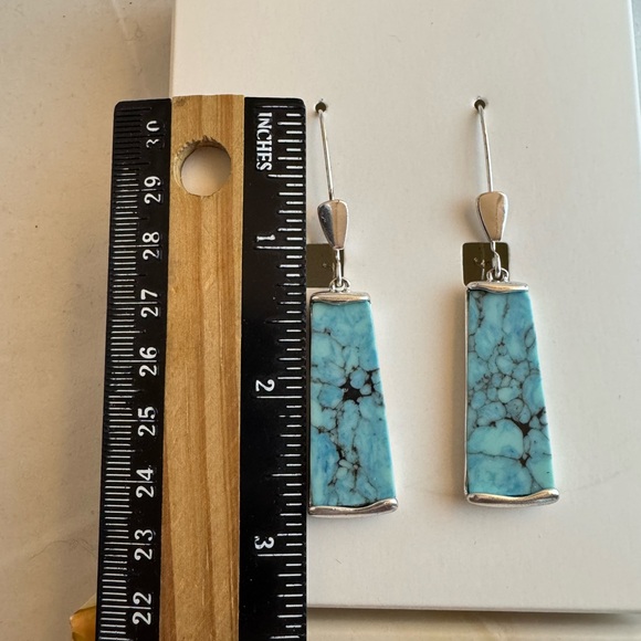 Robert Lee Morris Soho Turquoise Dangle Earrings Silver Tone 2.75” Drop NEW - Picture 8 of 10
